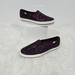 Kate Spade x Keds Glitter Slip On Sneakers Women Size 9 Purple Sparkle Shoes